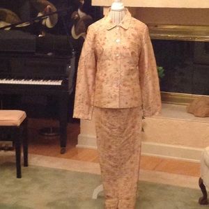 Unique stitched patterned, beaded pants suit.
